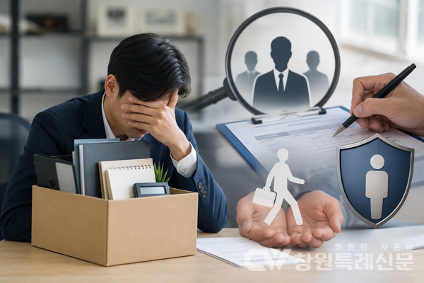 2026년 실업급여 신청 조건과 재취업 준비 기간을 지원하는 고용보험 제도를 상징적으로 표현한 관련 이미지/창원특례신문